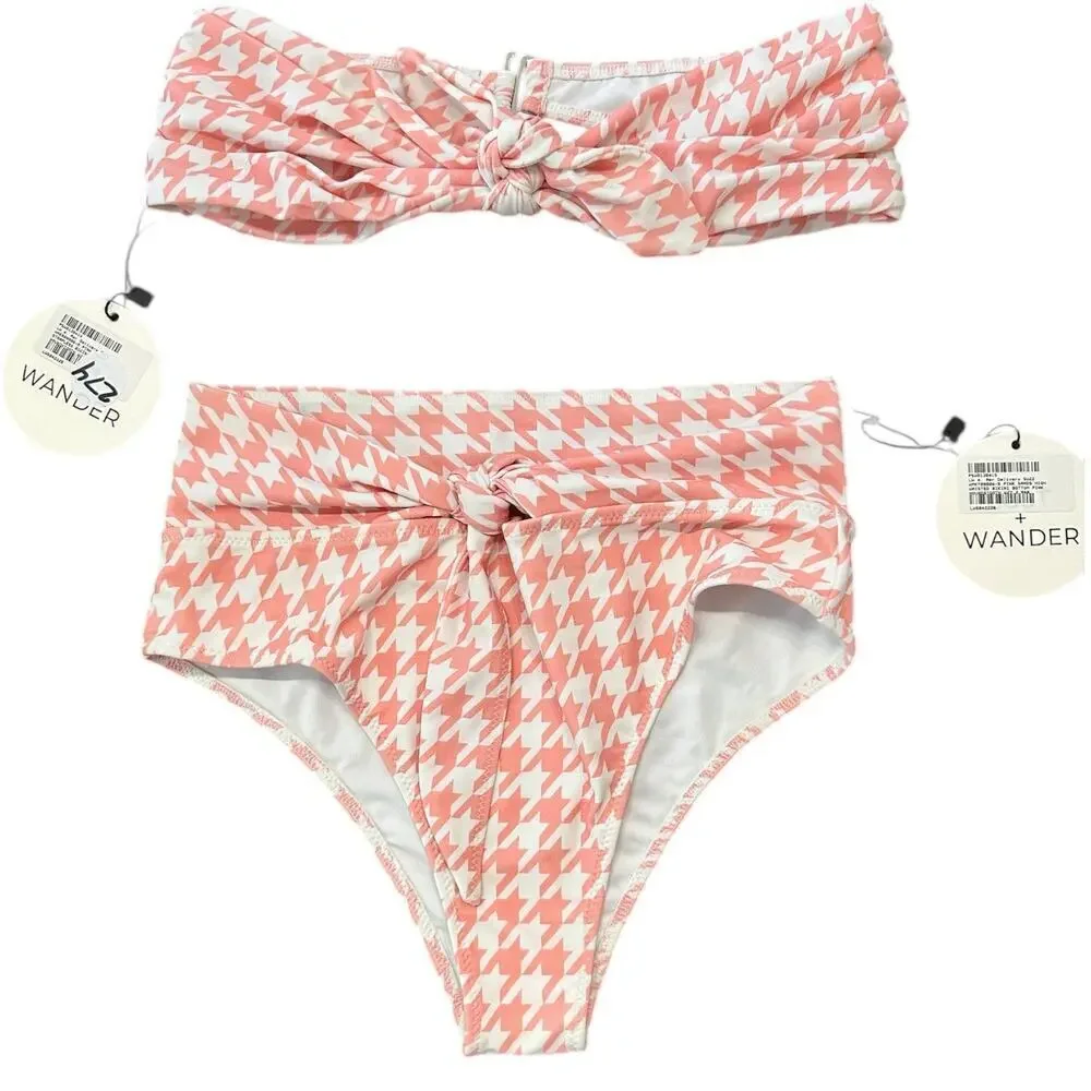 Lost + Wander NWT Pink Houndstooth Bikini Set - Size Small